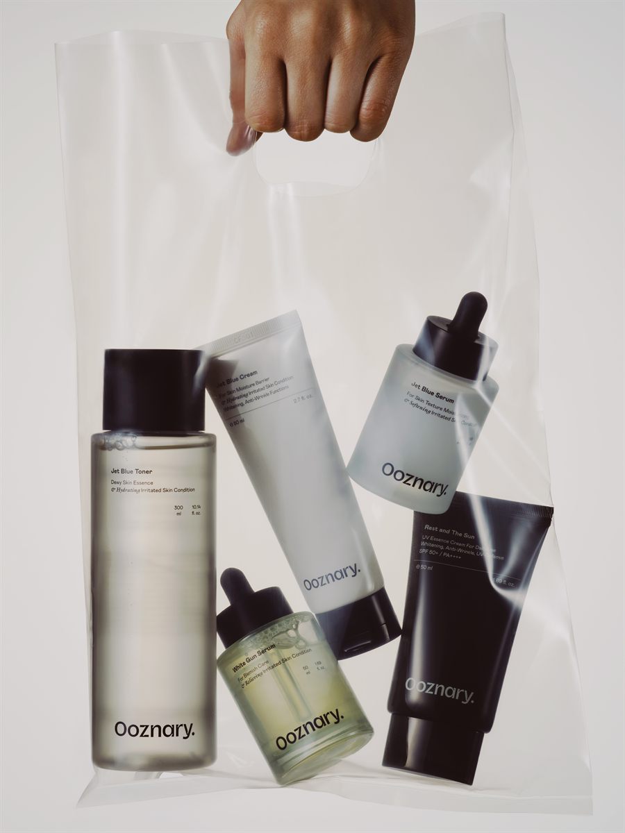 Ooznary product set in a clear carrier bag